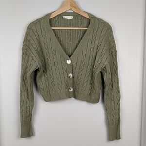 Sage Green Cable Knit Cropped Cardigan